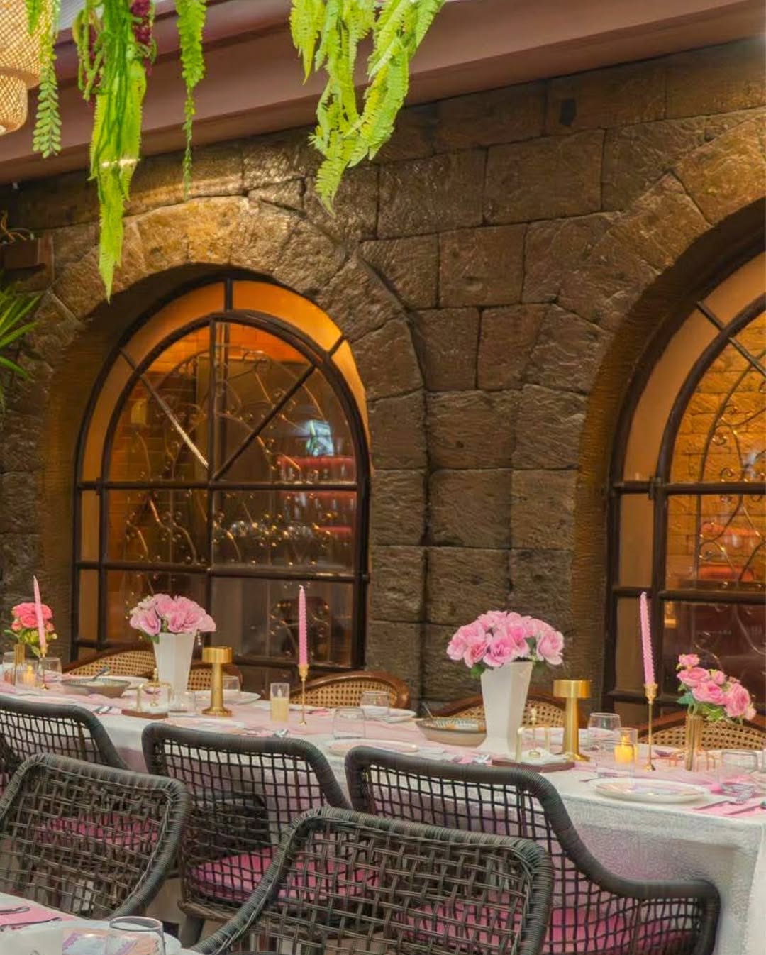 AMBAI dining room interior with stone arches
